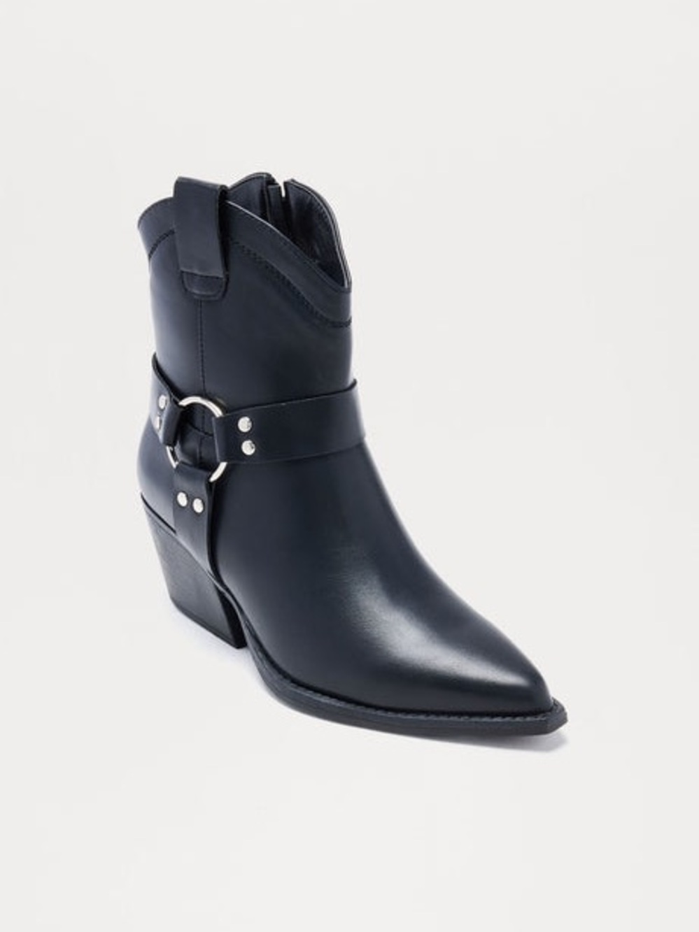 Black Western Cowboy Ankle Boots w/ Buckle Details